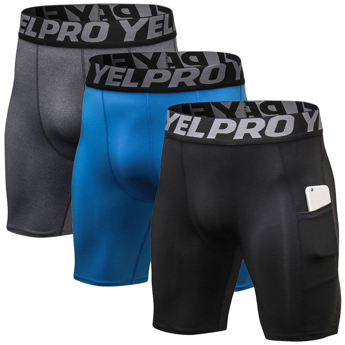 Mens Running Compression Shorts with Pocket Cool Dry Underwear 3 Pack LANBAOSI