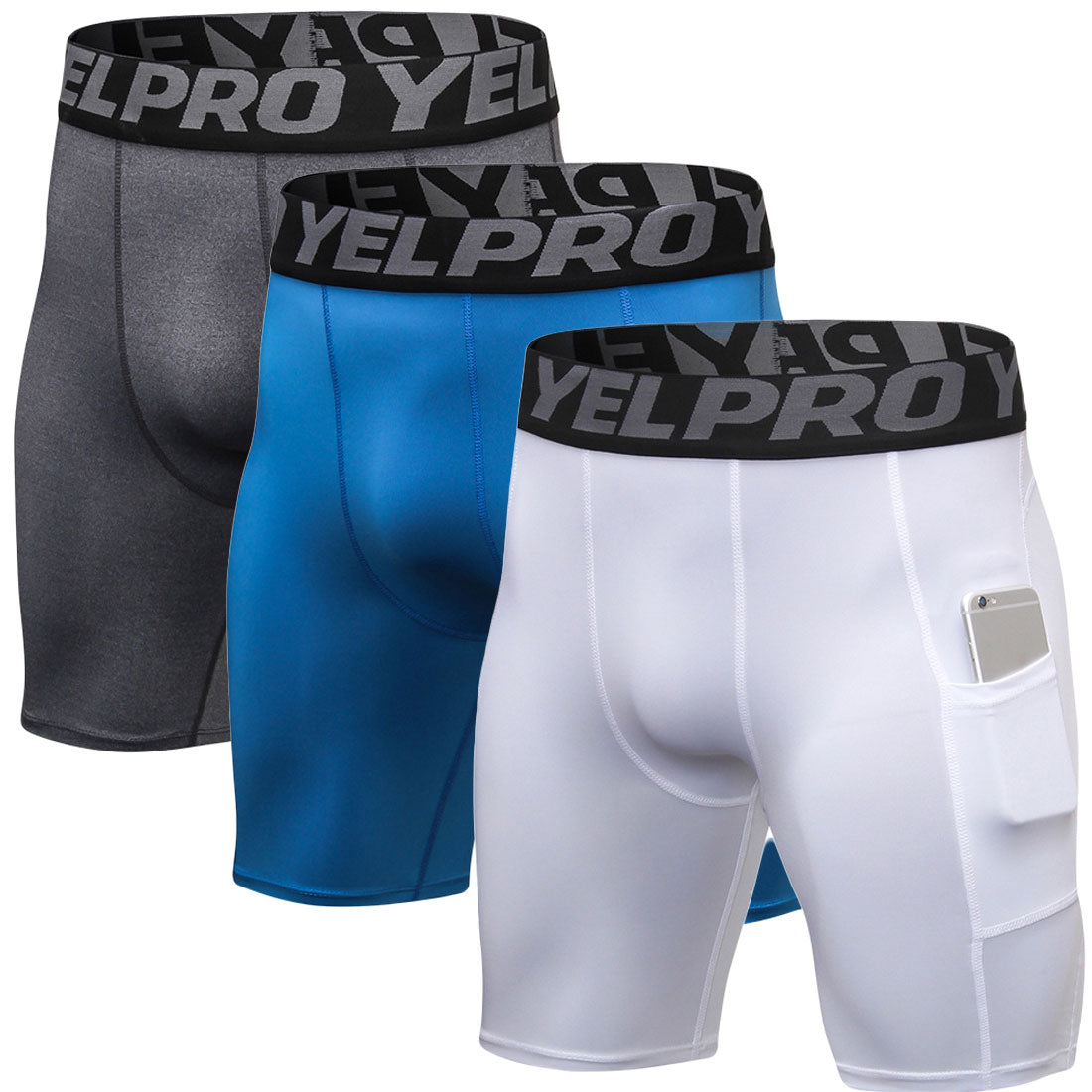 Mens Running Compression Shorts with Pocket Cool Dry Underwear 3 Pack LANBAOSI