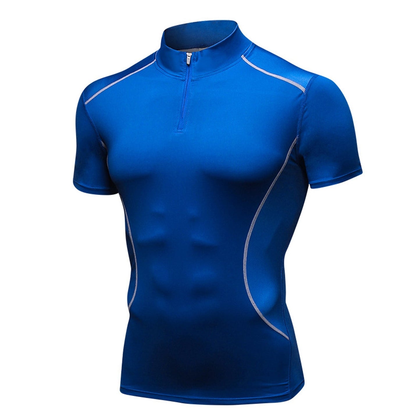 Mens Short Sleeve Compression Shirts 1/4 Zip Cool Quick-Dry Athletic Workout Baselayer Tops Running Sports Gym T-shirts LANBAOSI