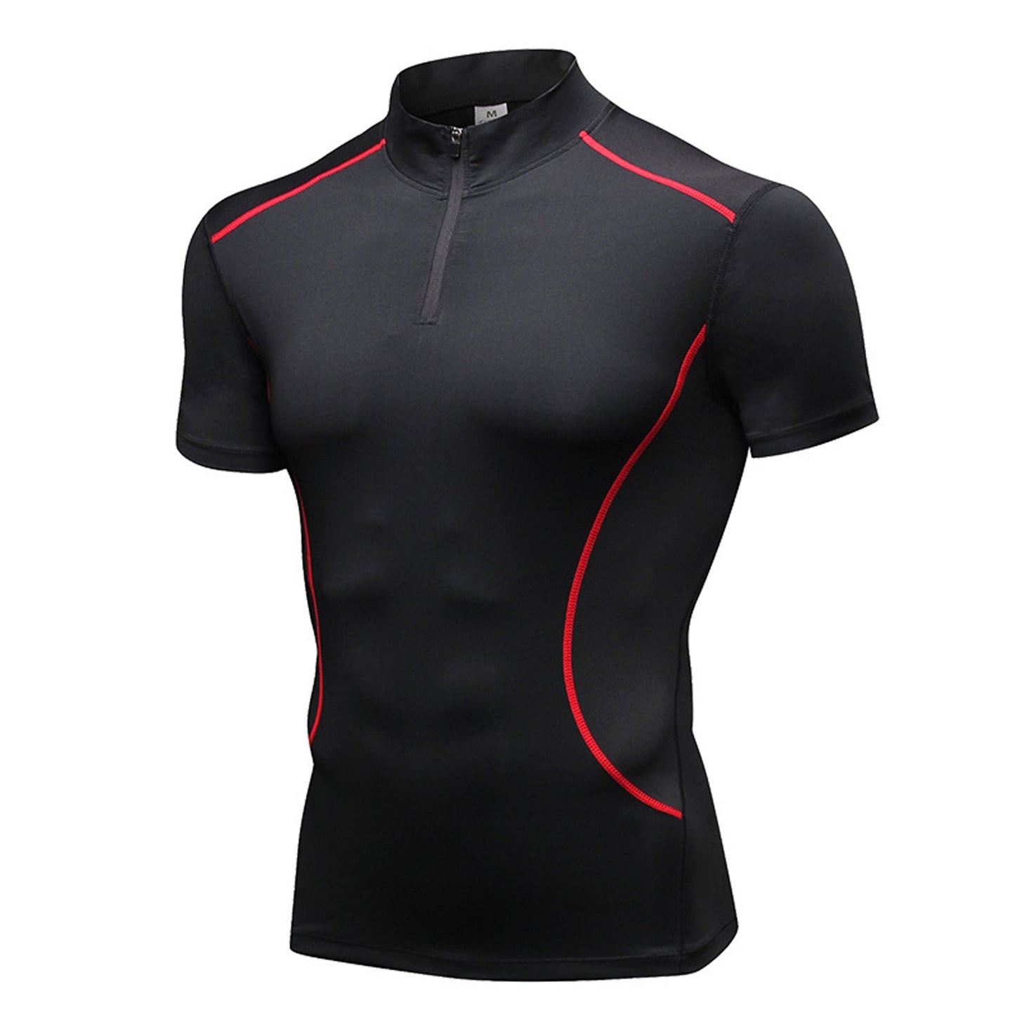Mens Short Sleeve Compression Shirts 1/4 Zip Cool Quick-Dry Athletic Workout Baselayer Tops Running Sports Gym T-shirts LANBAOSI