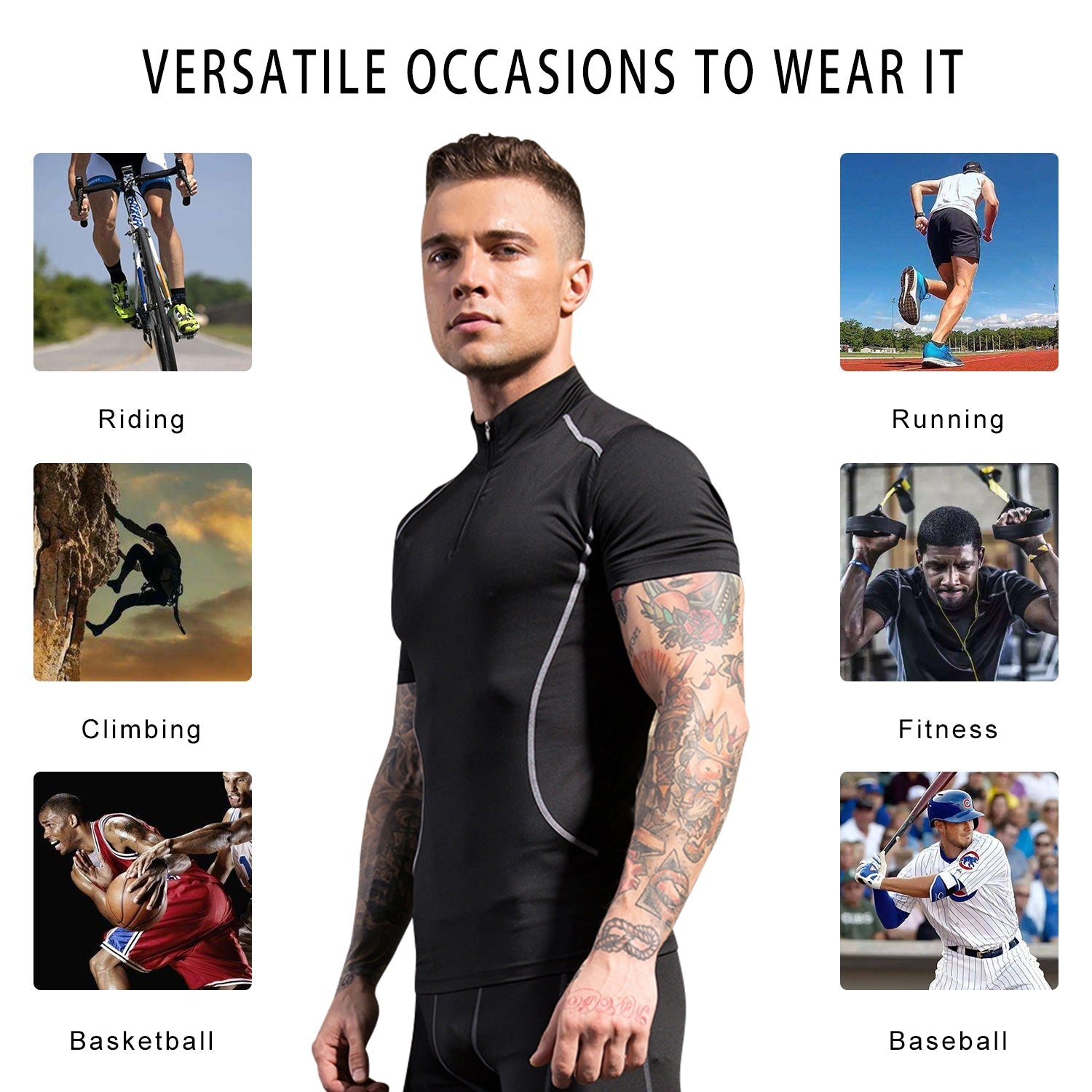 Mens Short Sleeve Compression Shirts 1/4 Zip Cool Quick-Dry Athletic Workout Baselayer Tops Running Sports Gym T-shirts LANBAOSI