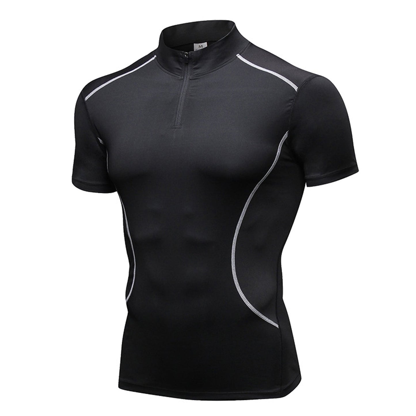 Mens Short Sleeve Compression Shirts 1/4 Zip Cool Quick-Dry Athletic Workout Baselayer Tops Running Sports Gym T-shirts LANBAOSI