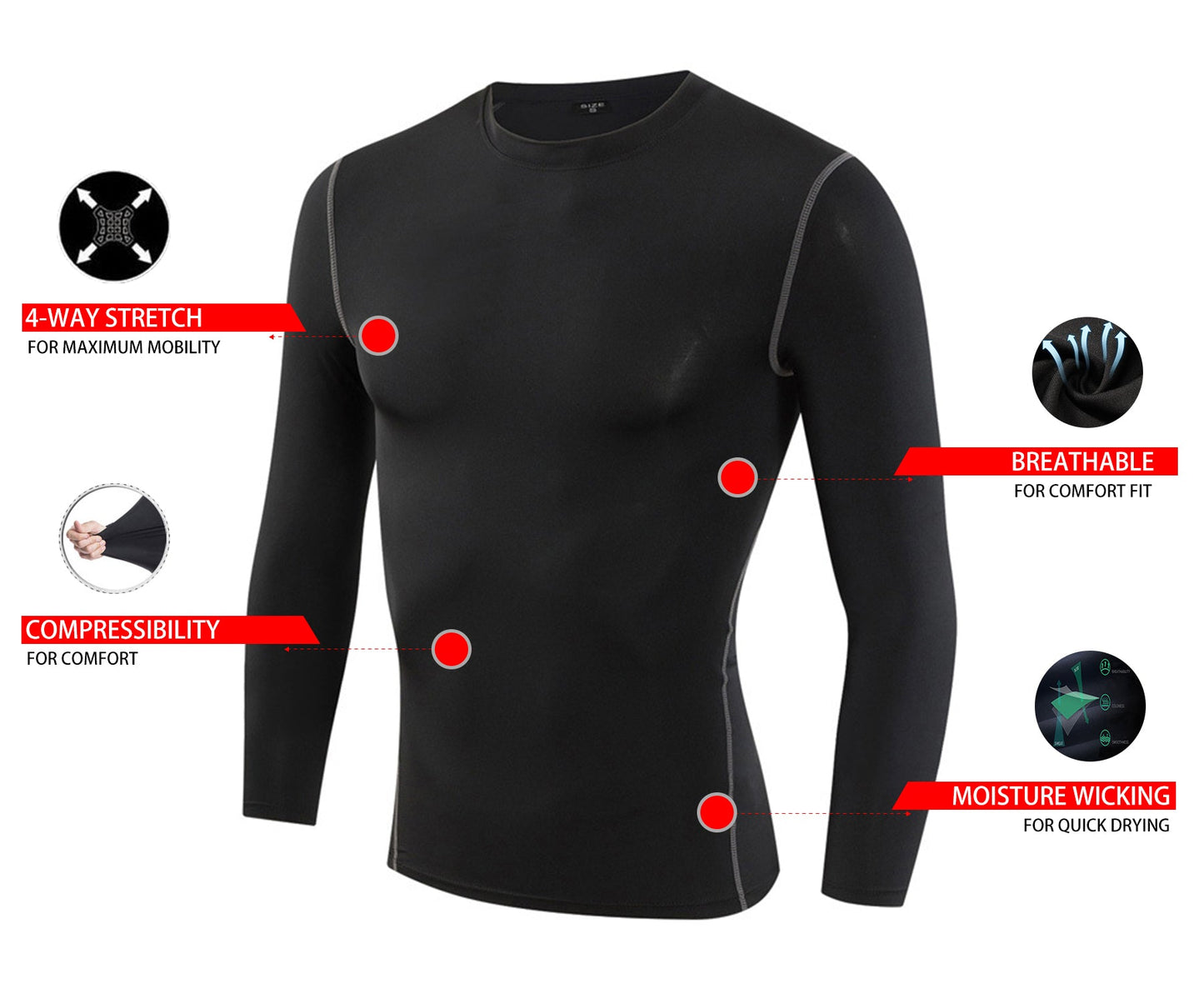 Mens Thermal Compression Shirts Ultra Soft Fleece Lined Long Sleeve Tops LANBAOSI