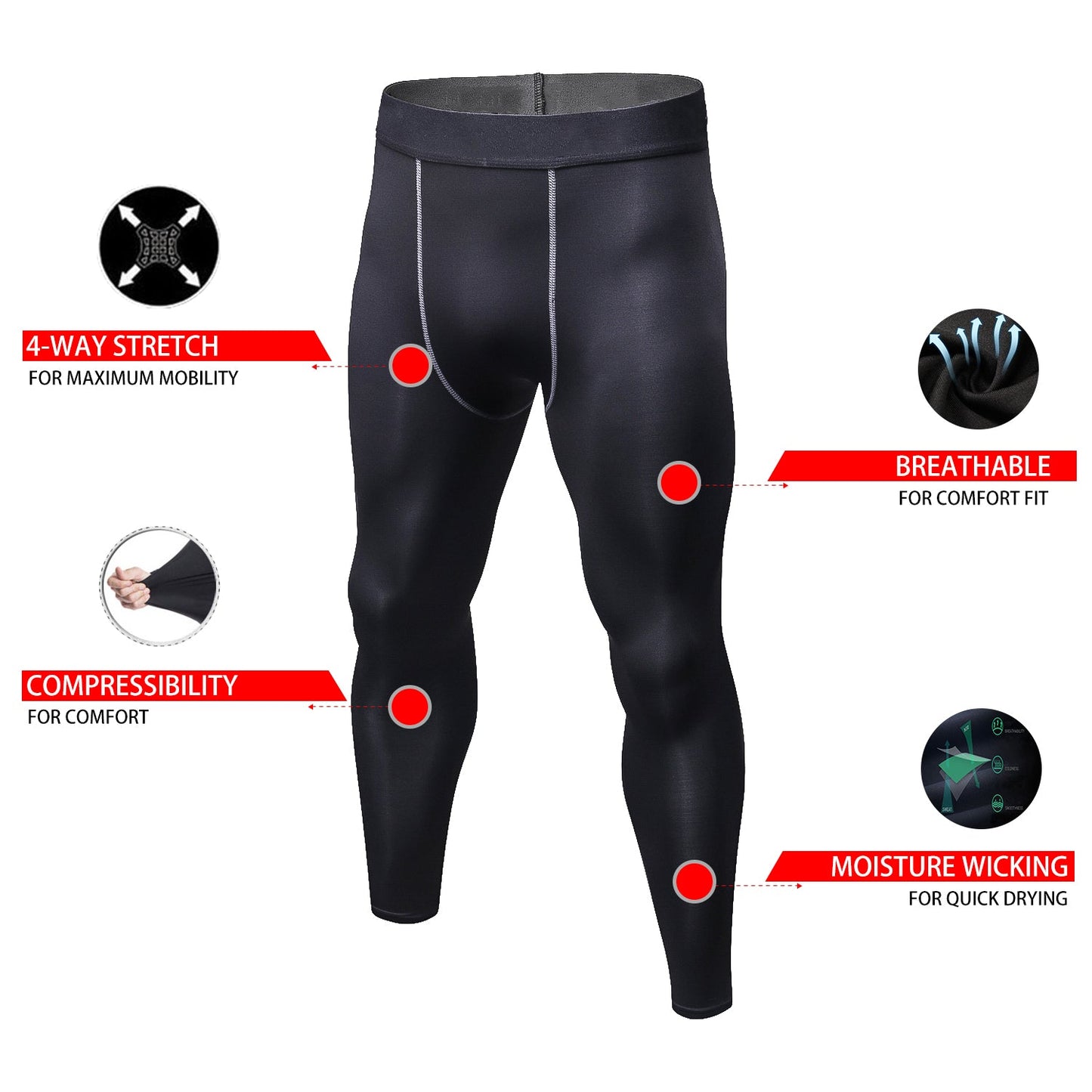 Mens Thermal Compression Tights Sports Leggings Fleece Winter Base Layer LANBAOSI