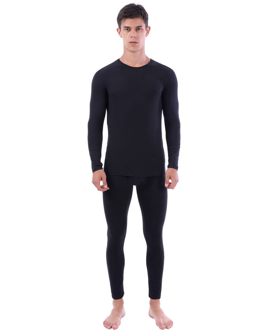 Mens Thermal Underwear Set Soft Long Johns Crew Neck Tops & Bottoms LANBAOSI