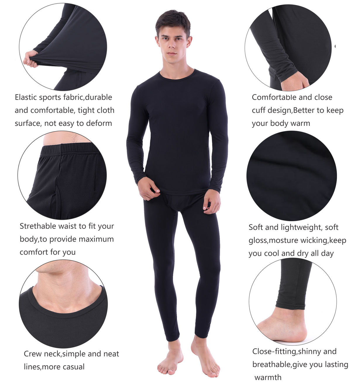 Mens Ultra Soft Thermal Underwear Skiing Lightweight Long Johns Set LANBAOSI