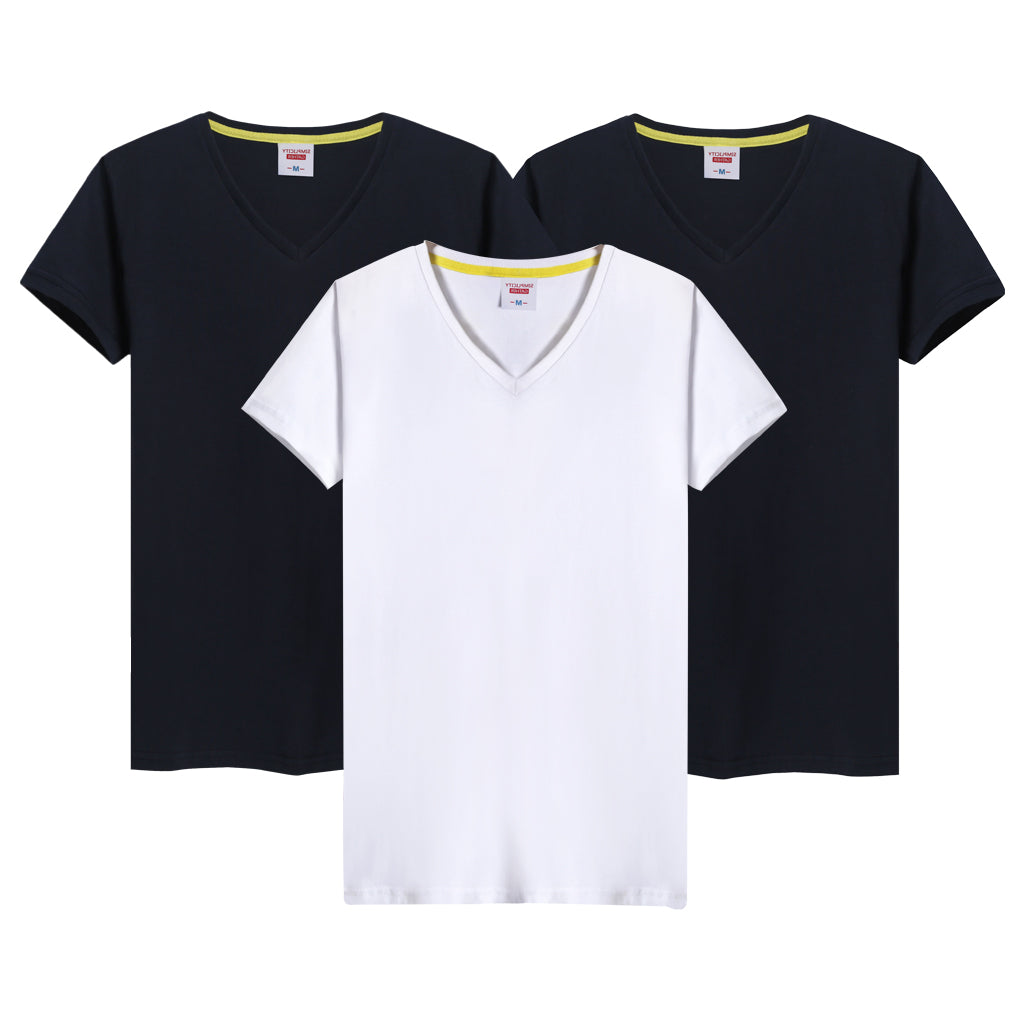 Mens V-Neck Short Sleeve T Shirts 100% Cotton Tee Top LANBAOSI