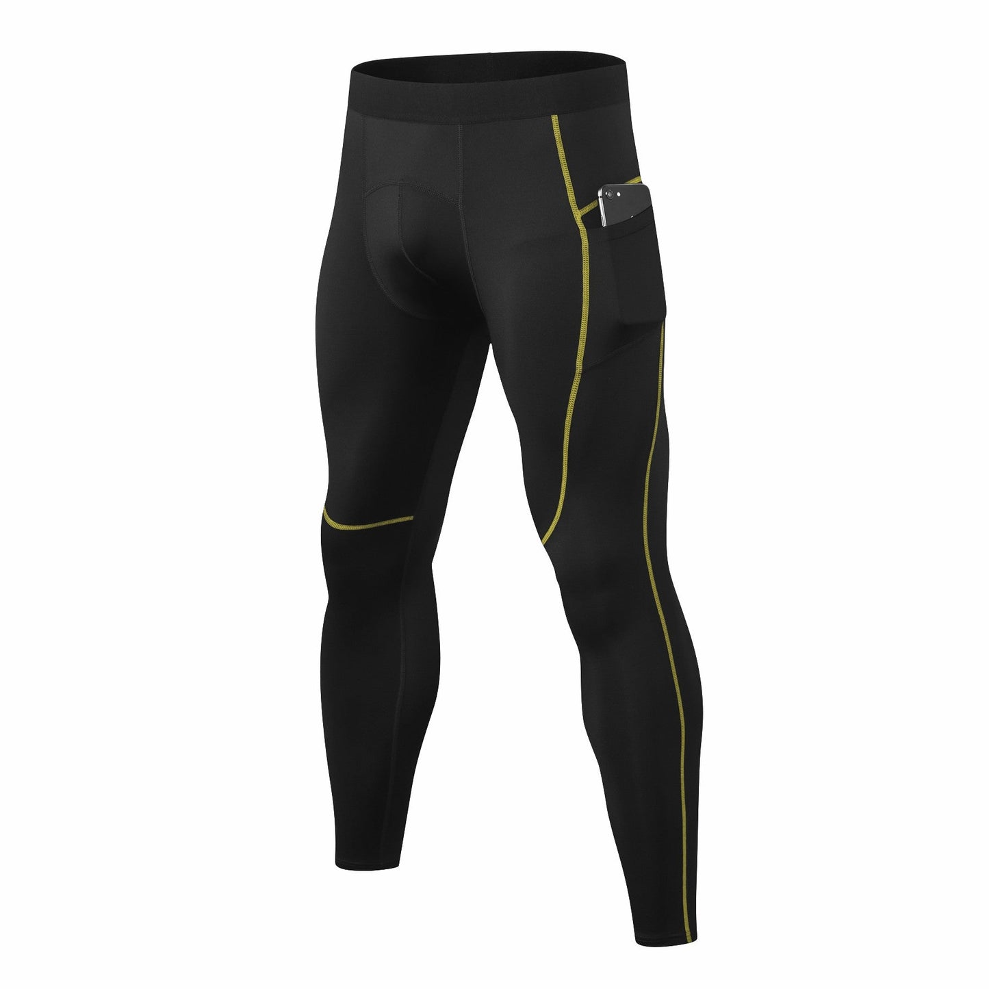 Mens Workout Compression Pants Running Tights with Phone Pockets Active leggings Quick Dry Base layer LANBAOSI