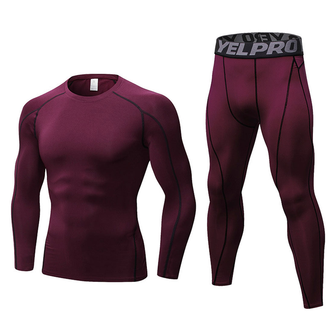 Mens Workout Compression Set Pants and Long Sleeve Shirts Base Layer LANBAOSI