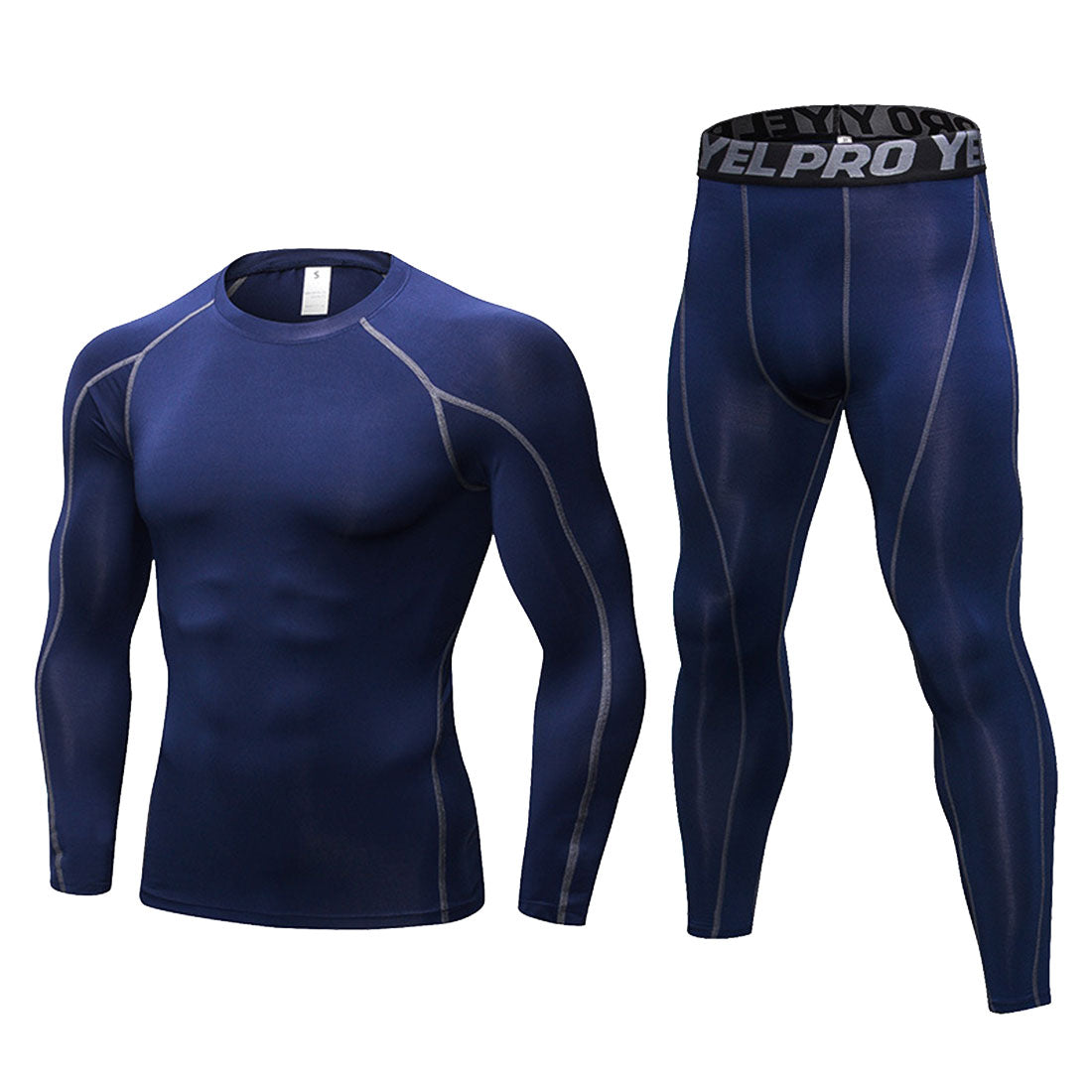 Mens Workout Compression Set Pants and Long Sleeve Shirts Base Layer LANBAOSI