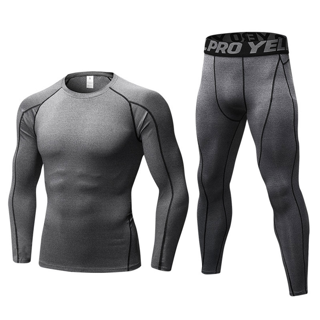 Mens Workout Compression Set Pants and Long Sleeve Shirts Base Layer LANBAOSI