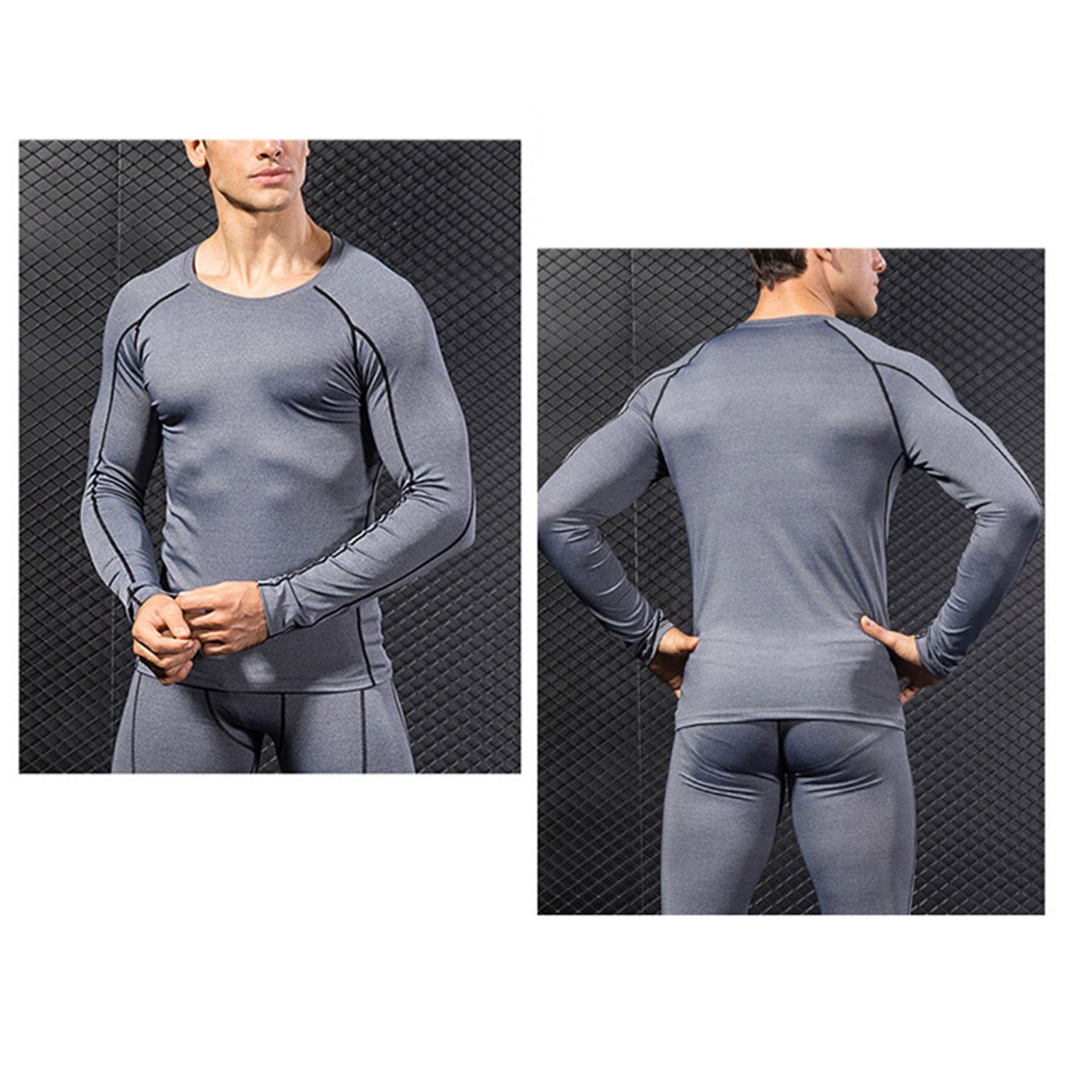 Mens Workout Compression Set Pants and Long Sleeve Shirts Base