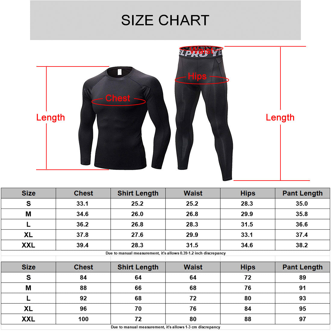 Niuer Mens Compression Shirt And Pant Set Crew Neck Base Layer Suit Long  Sleeve Tracksuit Tight Legging Outfits Quick Dry Orange XL 
