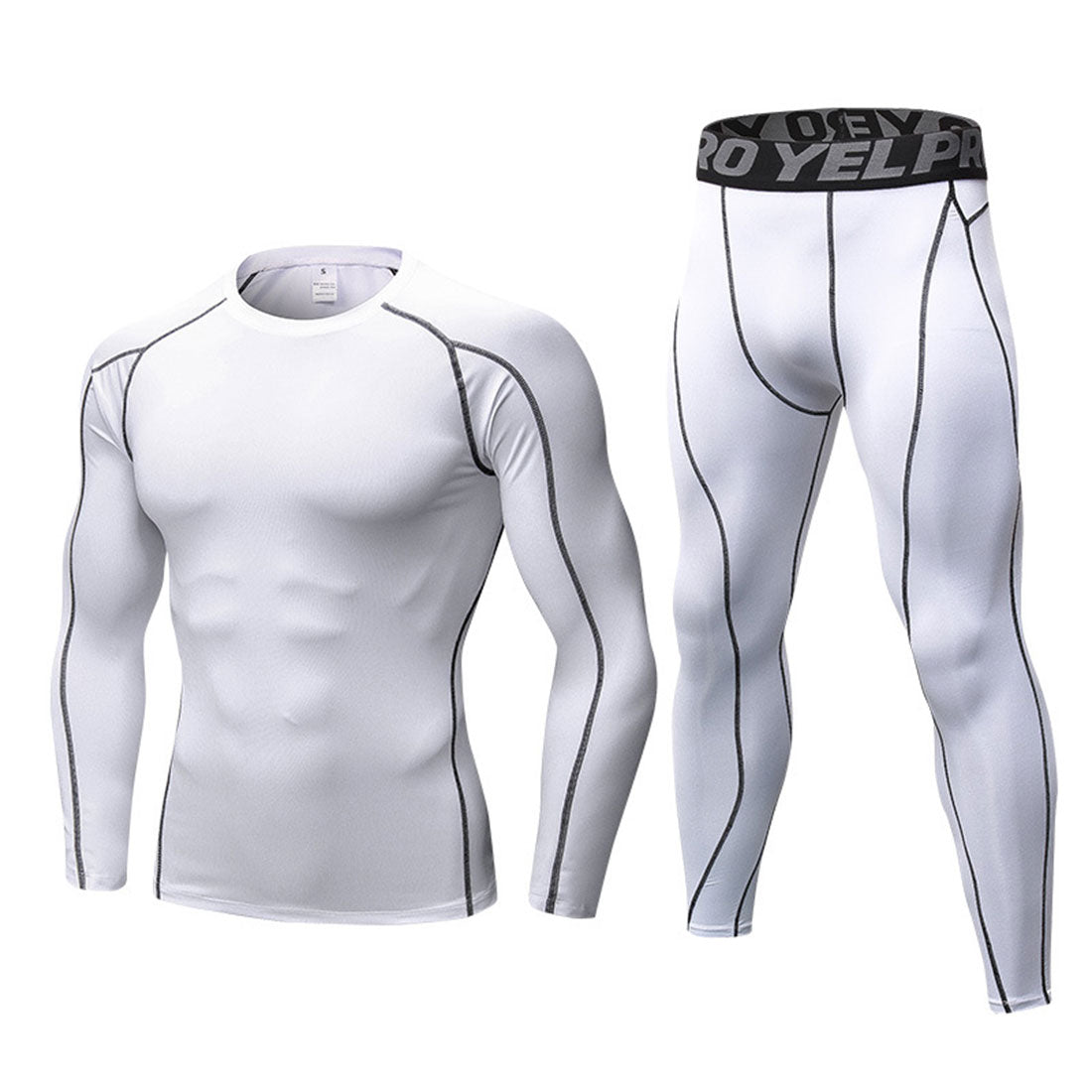 Mens Workout Compression Set Pants and Long Sleeve Shirts Base Layer LANBAOSI