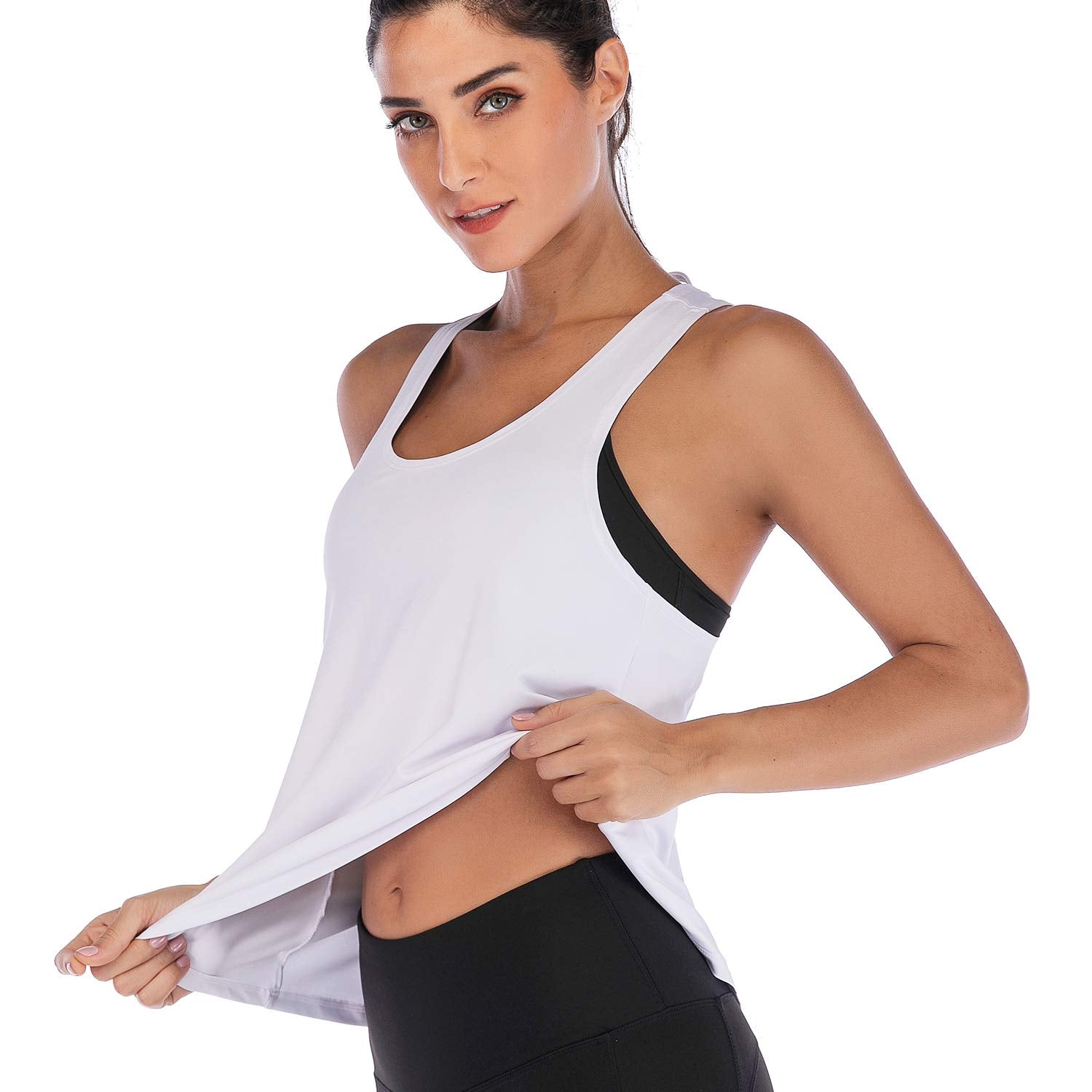 Womens Open Back Workout Shirt Athletic Yoga Tops Loose Fit Top – LANBAOSI