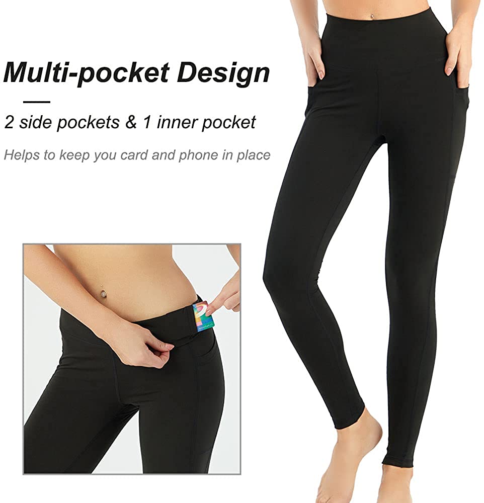 Women High Waisted Yoga Leggings with Pockets Female Tummy Control Non See Through Workout Athletic Running Yoga Pants LANBAOSI 971