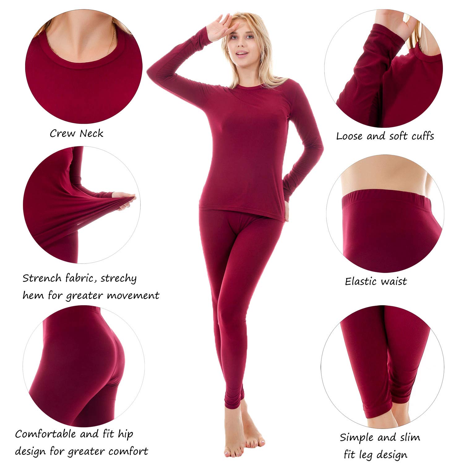 Women Stretch Thermal Underwear Set Soft Long Johns Tops & Bottoms