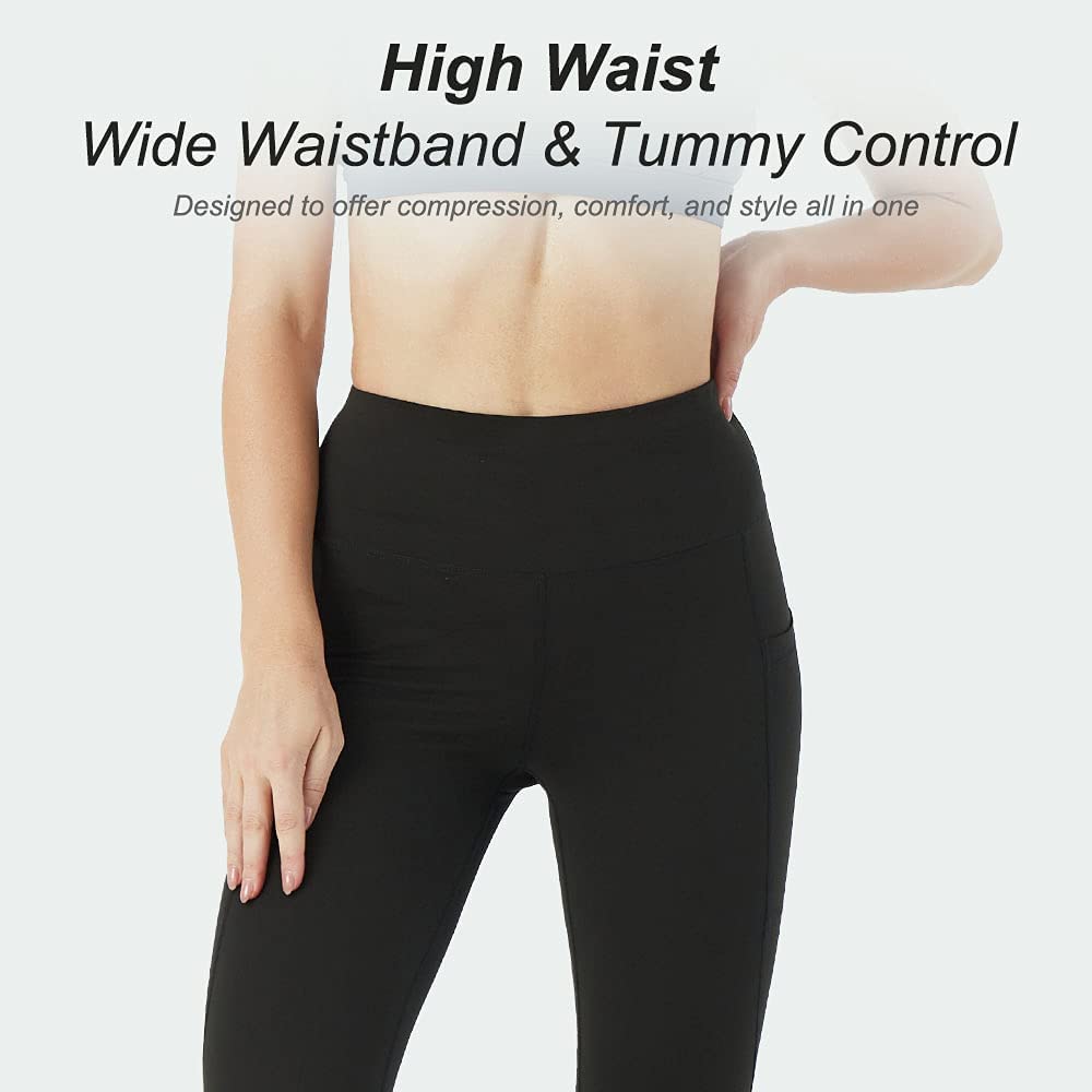 Women Yoga Pants High Waisted Crop Workout Running Leggings with Side Pocketed Female Tummy Control Yoga Capris LANBAOSI