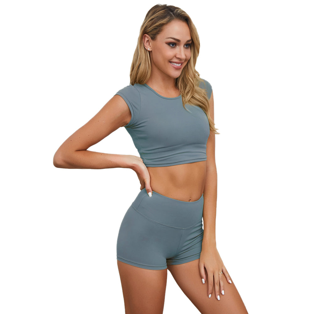 Womens 2 Piece Tracksuit Yoga Slim Fit Tops And Sexy Scrunch Shorts LANBAOSI