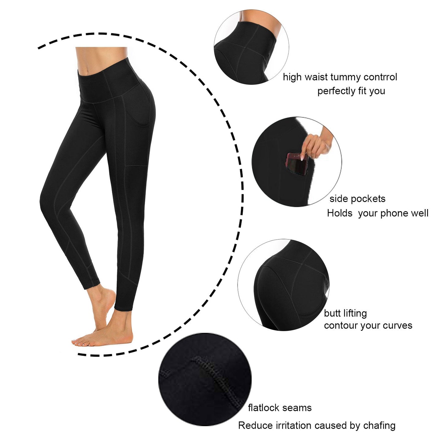 Womens Yoga Leggings Tummy Control Pants High Waisted Pant with Pocket LANBAOSI