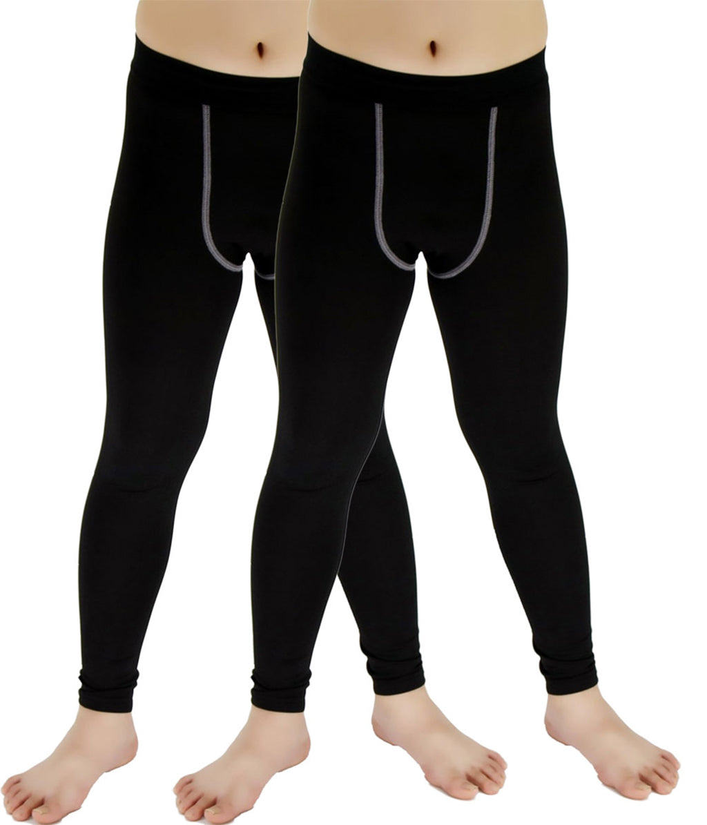 MEILONGER Girls Leggings Kids Baselayer Pants for Athletic 14-16,  Black+black