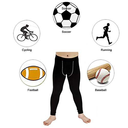 Youth Boys Compression Leggings Unisex Athletic Pants Base Layer Football Workout Tight LANBAOSI