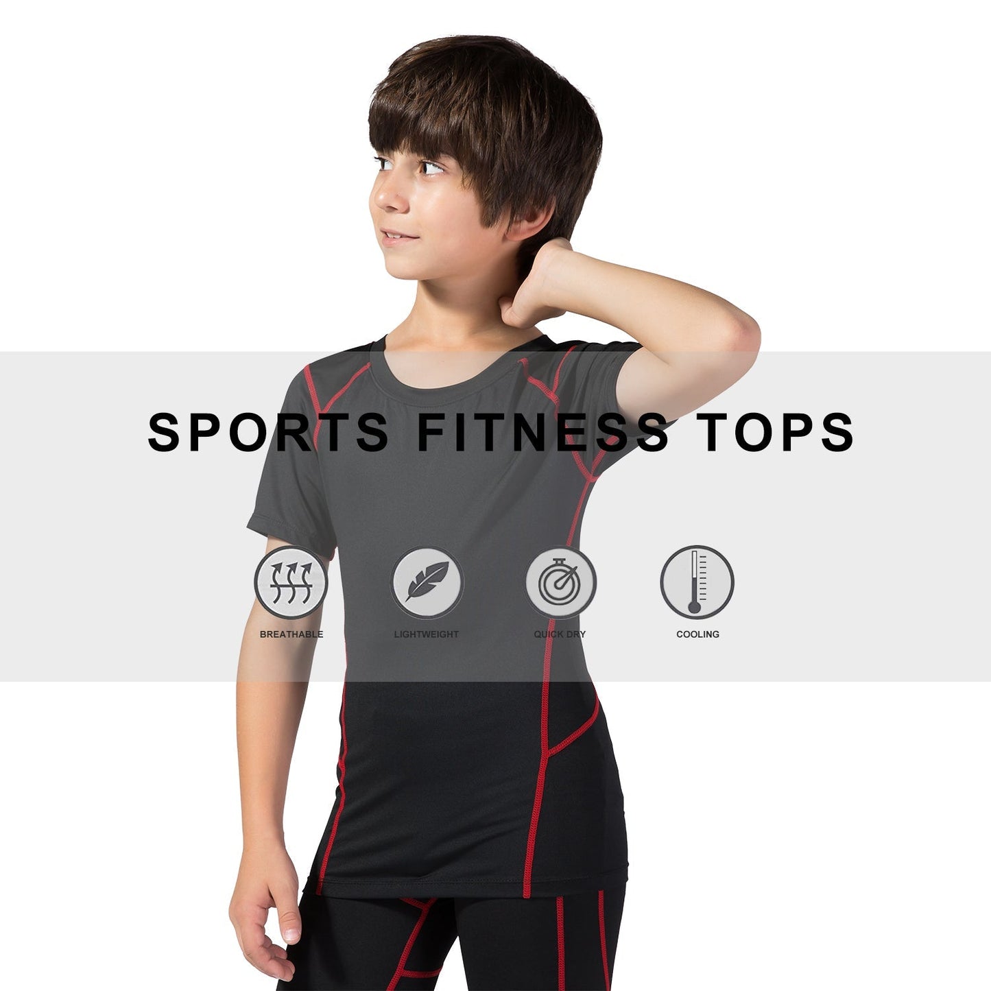 Youth Boys Sports Active Workout Short Sleeve Tech T-Shirts Performance Crew Neck Top LANBAOSI