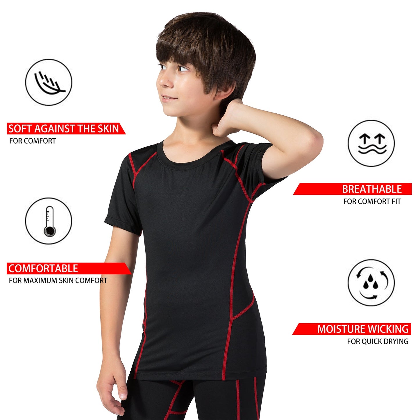 Youth Boys Sports Active Workout Short Sleeve Tech T-Shirts Performance Crew Neck Top LANBAOSI